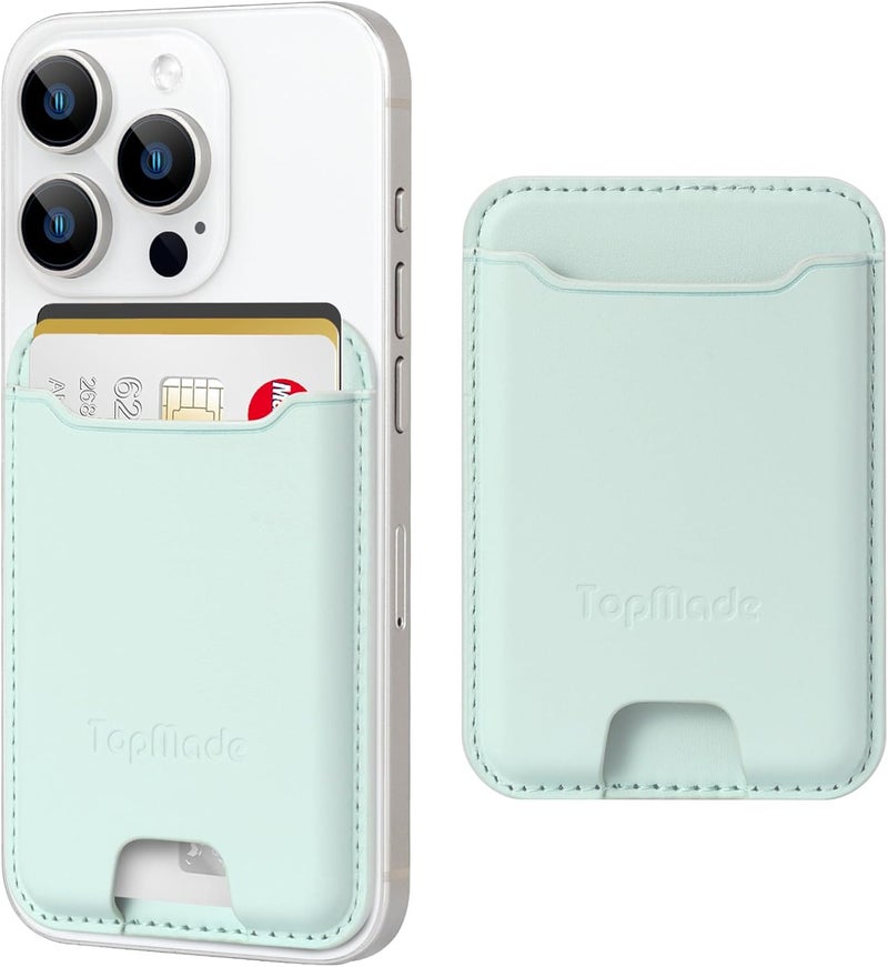 TopMade Phone Card Holder, Premium Leather Phone Wallet Stick on, Stronger 3M Adhesive Credit Card Holder for Back of Phone Case, iPhone, Samsung, and Android, RFID Blocking, Fit 4 Cards, Green - Image 1